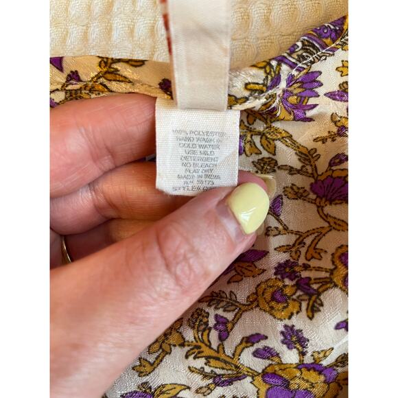 RAGA Bohemian Slit Sleeve Cold Shoulder Gold & Purple Floral Mini Dress Size XS - Picture 11 of 16